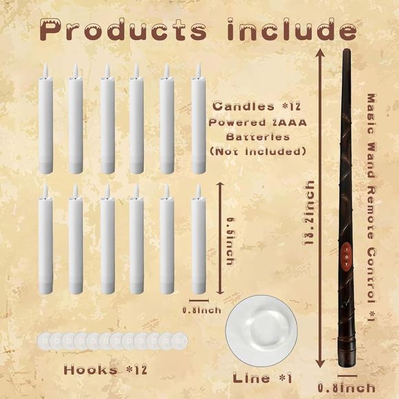 12 Floating Candles with Magic Wand Halloween Flameless LED Wizard - Picture 7 of 11